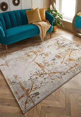Astro Modern Abstract Gold Cream Grey Rug - Pendle Village Furniture
